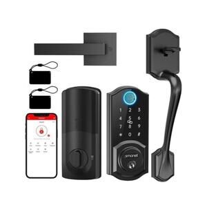 Front Door Lock Set with Handle Fingerprint Keyless Entry Smart Deadbolt